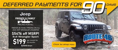 Route 46 jeep dealership - About The Dealership. Hours & Directions Contact Us About Us; Employment Opportunities ... Route 46 Chrysler Jeep Dodge Ram Home; New New Inventory. All New Inventory 